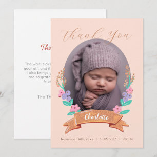 Graceful Blossoms Floral Wreath baby photo Thank You Card