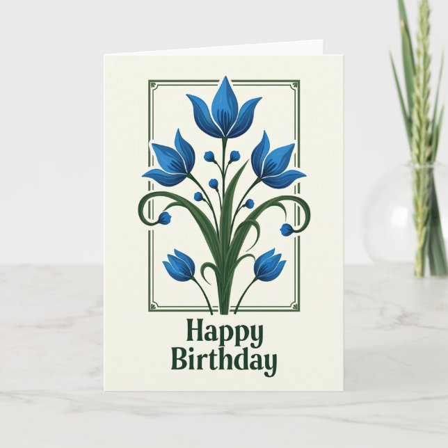 Graceful Blue Birthday Card (Front)