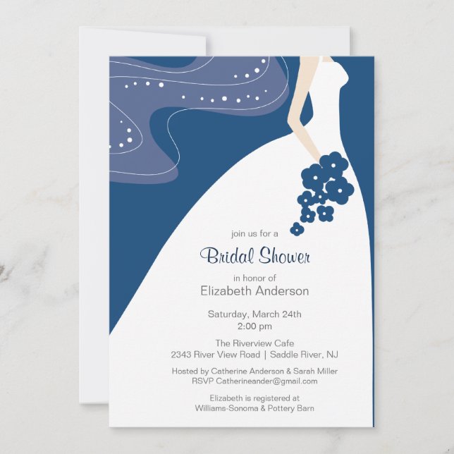 Graceful Blue Bride Bridal Shower Invitation Blue (Front)