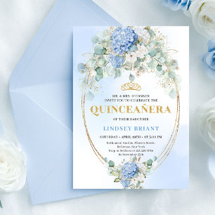 Graceful Blue Hydrangeas Eucalyptus Quince Invite