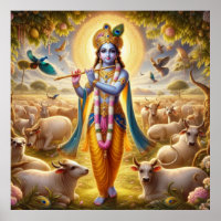 Graceful Blue Pastoral Gopala Krishna Art Design