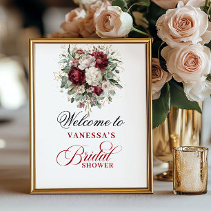 Graceful Blush Burgundy Bridal Shower Welcome Sign