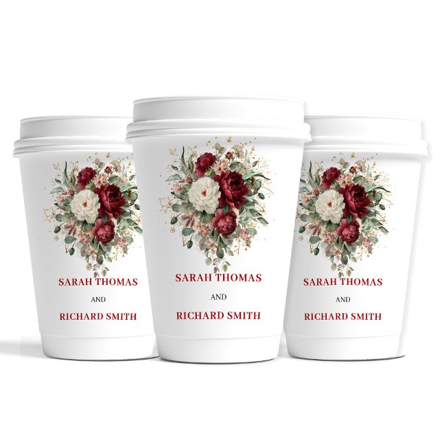 Graceful Blush Burgundy Floral Wedding Cups (Graceful Blush Burgundy Floral Wedding Cups)