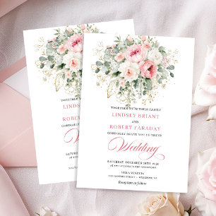 Graceful Blush Floral Greenery Wedding Invitation