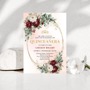 Graceful Bohemian Burgundy Peonies Quince Invite