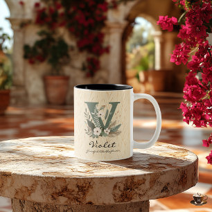Graceful Boho Chic Floral Monogram Mug for Violet