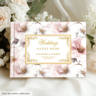 Graceful boho dusty pink gold wedding guest book