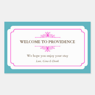Graceful border pink blue out of town gift bag rectangular sticker