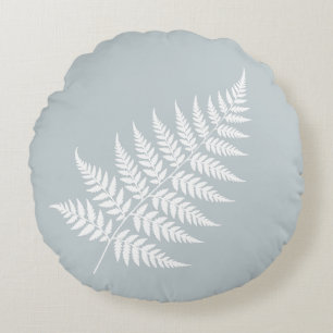 Graceful Botanical Icy Blue White Fern Silhouette Round Cushion