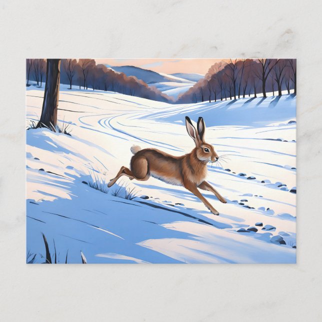 Graceful Bounds of Hare : Full of Winter Joy Postcard (Front)
