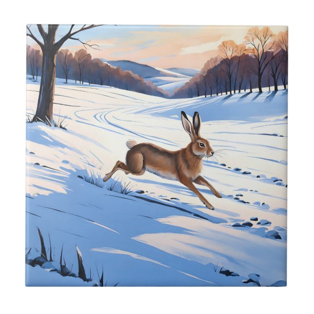 Graceful Bounds of Hare : Full of Winter Joy Tile (Front)