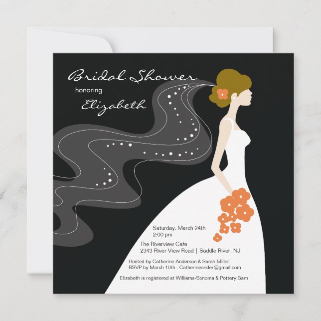 Graceful Bride Bridal Shower Invitation Coral (Front)