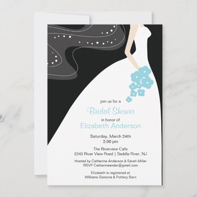 Graceful Bride Bridal Shower Invitation Turquoise (Front)