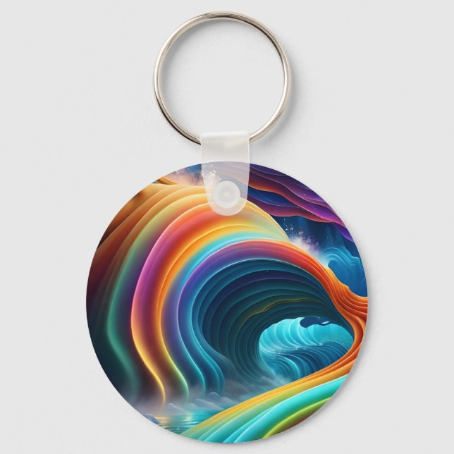 Graceful Bright Rainbow Waterfall Key Ring (Front)