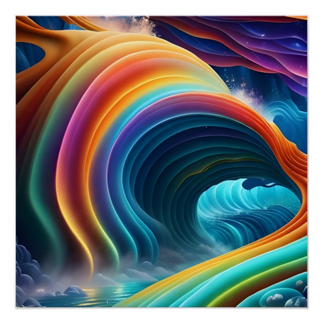 Graceful Bright Rainbow Waterfall Poster (Front)