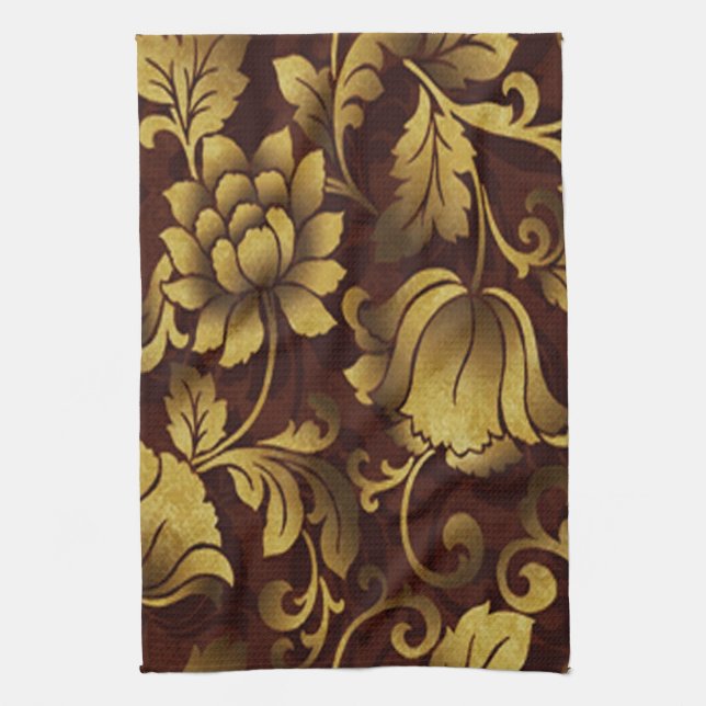 Graceful Brown Floral Kitchen Towel (Vertical)