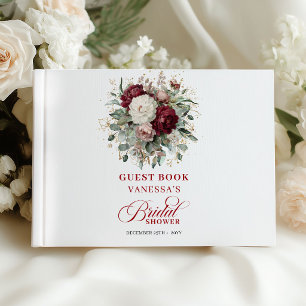 Graceful Burgundy Floral Bridal Shower Guest Book