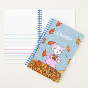 Graceful Cat and Autumn Leaves Kid Spiral Notebook