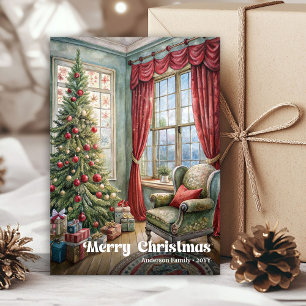 Graceful classic Christmas interior with pine  Holiday Card