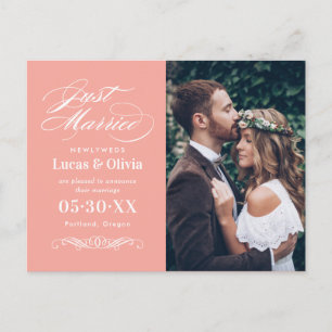 Graceful Coral Just Married Photo Announcement Postcard