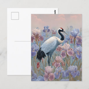 Graceful Crane Field of Blooming Irises Postcard