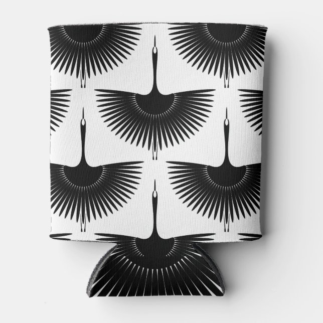 Graceful Crane: Oriental Bird Pattern Can Cooler (Front)