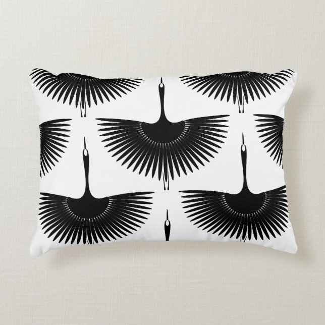 Graceful Crane: Oriental Bird Pattern Decorative Cushion (Front)