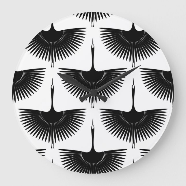 Graceful Crane: Oriental Bird Pattern Large Clock (Front)