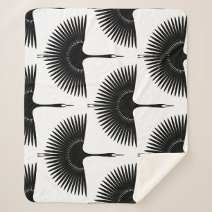 Graceful Crane: Oriental Bird Pattern Sherpa Blanket