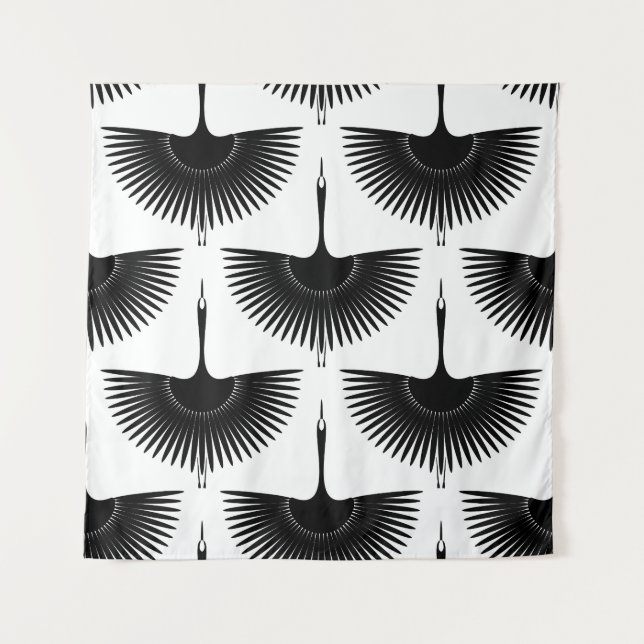 Graceful Crane: Oriental Bird Pattern Tapestry (Front)