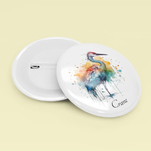 Graceful Crane: Watercolor Art, custom 6 Cm Round Badge
