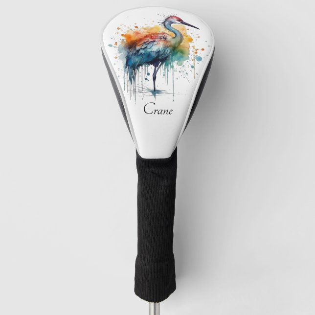 Graceful Crane: Watercolor Art, custom Golf Head Cover (Front)