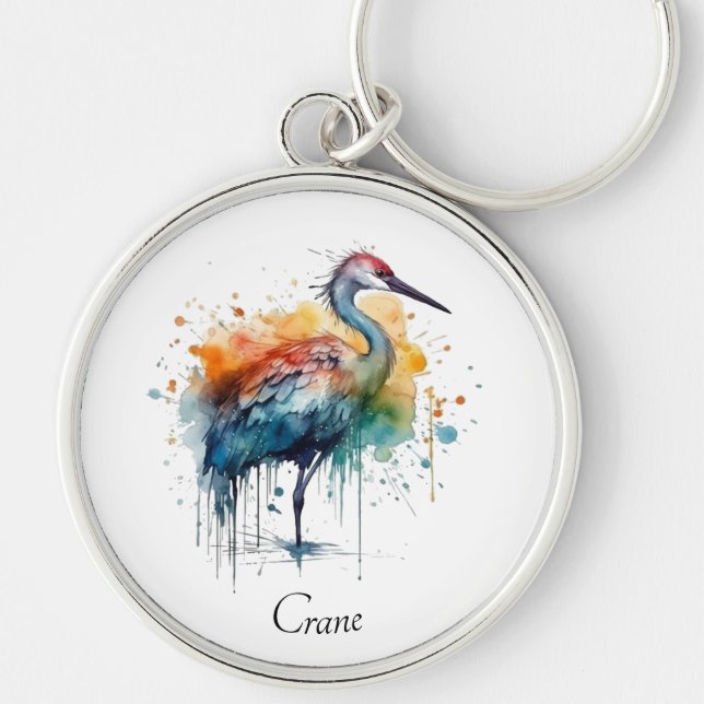 Graceful Crane: Watercolor Art, custom Key Ring (Front)
