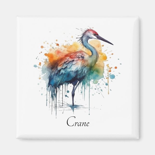 Graceful Crane: Watercolor Art, custom Magnet (Front)