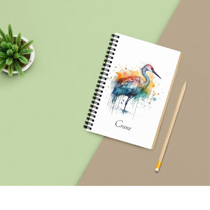 Graceful Crane: Watercolor Art, custom Notebook
