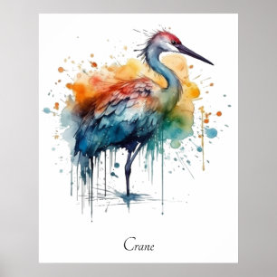 Graceful Crane: Watercolor Art, custom Poster