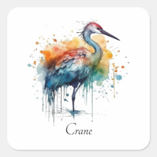 Graceful Crane: Watercolor Art, custom Square Sticker