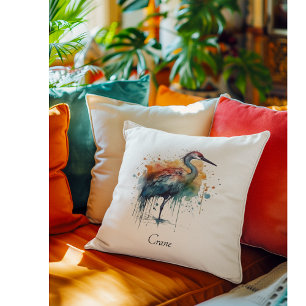 Graceful Crane: Watercolro Art, custom Cushion