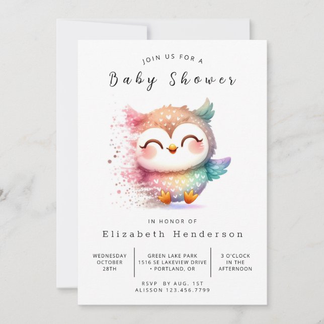 Graceful Custom Owl Baby Shower Invitation (Front)