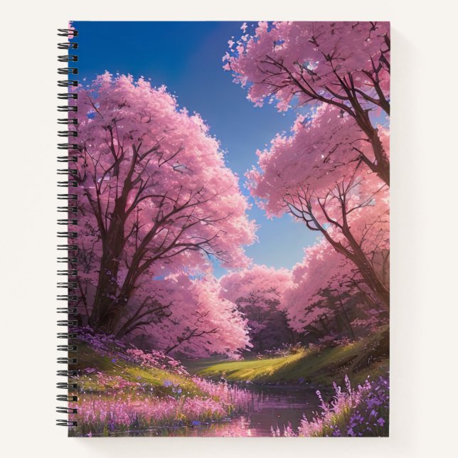Graceful Dance of Sakura by the River Notebook (Front)