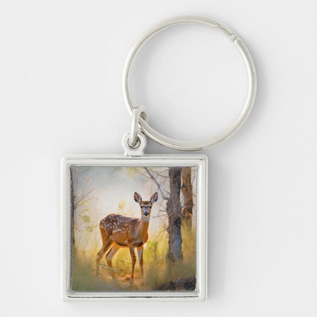 Graceful Deer in the Forest Nature Design Key Ring (Front)