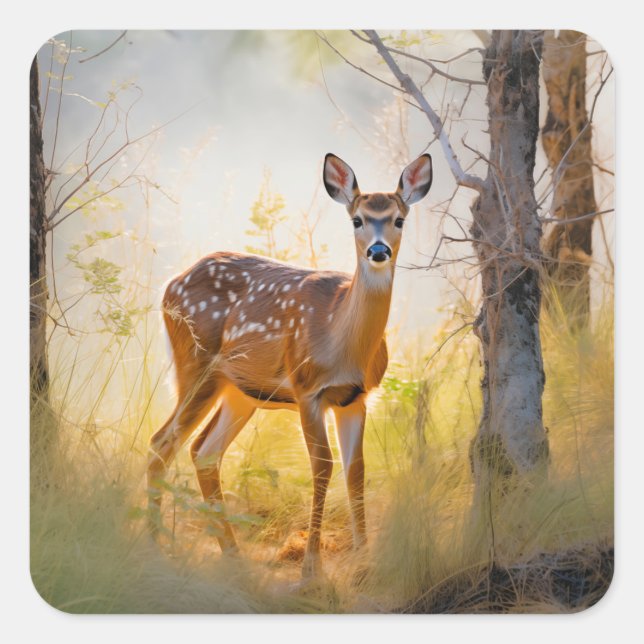 Graceful Deer in the Forest Nature Design Square Sticker (Front)