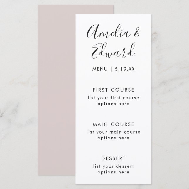 Graceful Delicate Blush Wedding Menu Card (Front/Back)