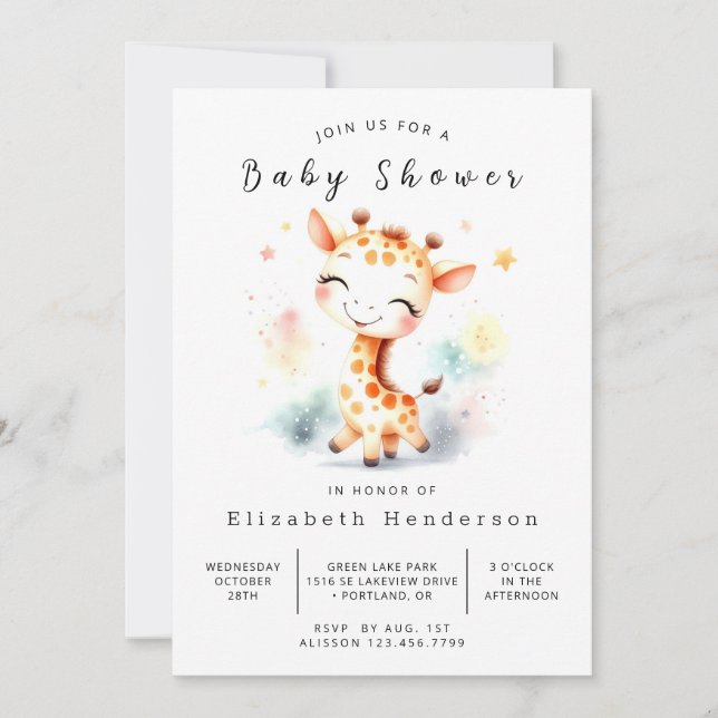 Graceful Digital Giraffe Baby Shower Invitation (Front)