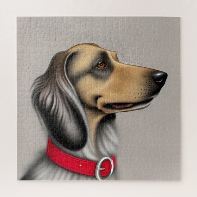 Graceful Dog With Red Collar Posed Sideways Jigsaw Puzzle (Vertical)
