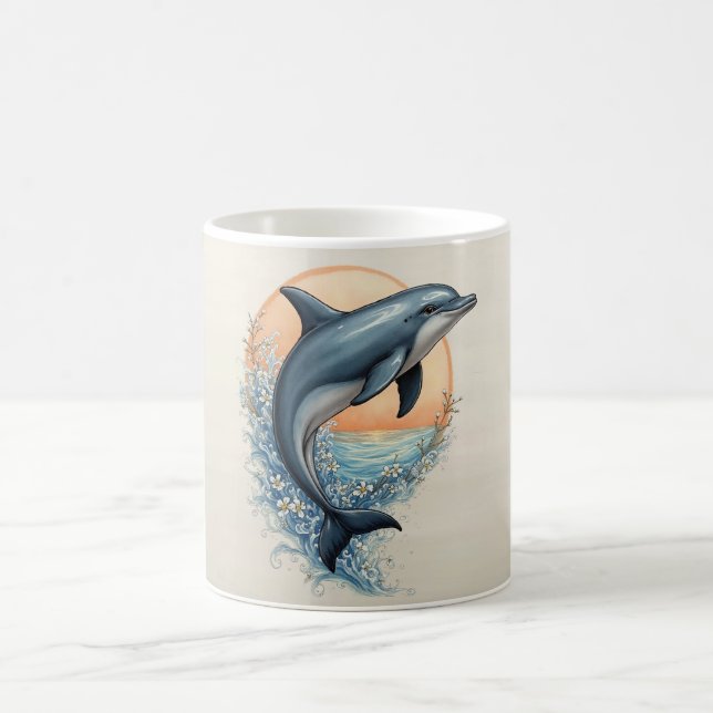 Graceful Dolphin at Sunset Coffee Mug (Center)