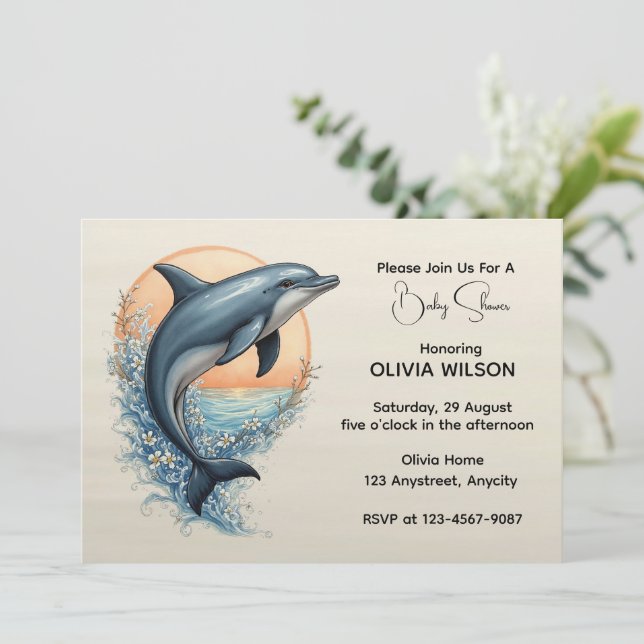 Graceful Dolphin at Sunset Invitation (Standing Front)