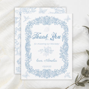 Graceful Dusty Blue Baroque Frame Baby Shower Thank You Card