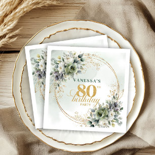 Graceful Dusty Green Foliage 80th Birthday Napkins