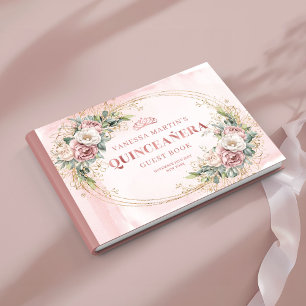 Graceful Dusty Pink Floral Greenery Quince Guest  Book